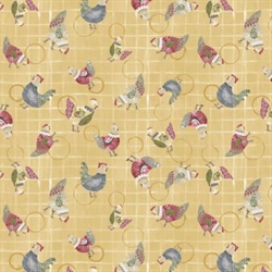 Chicken Scratch patchworkstof - Gul med Høns